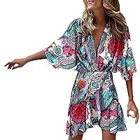 Sundresses for Women 2024 Trendy, Women's Doll Sleeve V Neck Hem Irregular Dress Summer Dresses Beach, S XXL