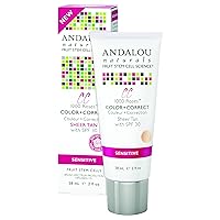 Andalou Naturals 1000 Roses CC Color + Correct with SPF 30, Sheer Tan, 2-in-1 Face Sunscreen + CC Cream for Sensitive Skin, Helps Correct Uneven Skin Tone, Reef Safe Sunscreen, 2 Fl Oz