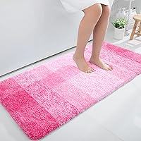 OLANLY Luxury Bathroom Rug Mat 47x24, Extra Soft and Absorbent Microfiber Bath Rugs, Non-Slip Plush Shaggy Bath Carpet Runner, Machine Wash Dry, Bath Mats for Bathroom Floor, Tub and Shower, Pink