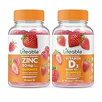 Lifeable Zinc 50mg + Vitamin D 5000 IU, Gummies Bundle - Great Tasting, Vitamin Supplement, Gluten Free, GMO Free, Chewable Gummy