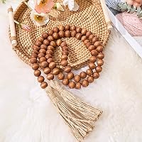 Wood Bead Garland with Tassels, 59in Wooden Beads Garland, Decorative Beads Garland Decor, Farmhouse Beads Garland for Wall Hanging Home Festival Decor, Brown