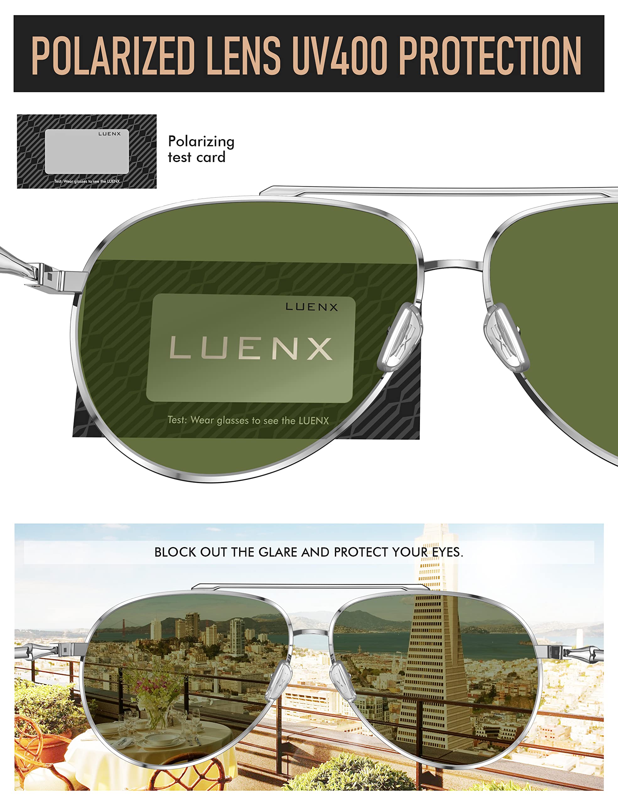 LUENX Aviator Sunglasses for Women Polarized Mirror with Case - UV 400 Protection 60MM
