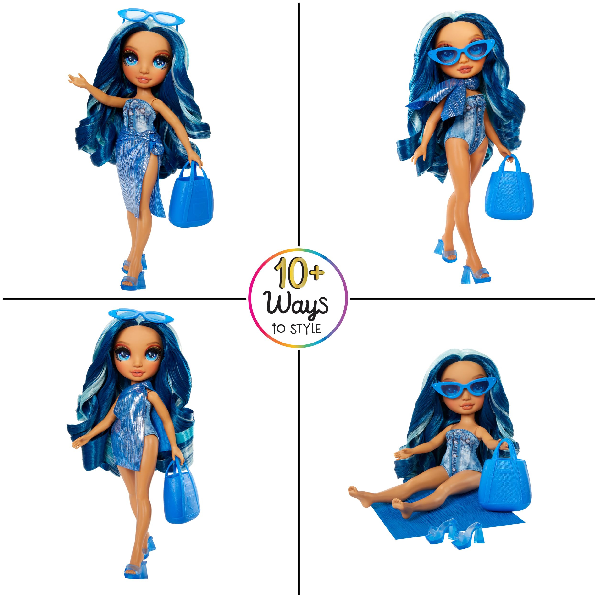Rainbow High Swim & Style Skyler (Blue) 11” Doll with Shimmery Wrap to Style 10+ Ways, Removable Swimsuit, Sandals, Fun Play Accessories. Kids Toy Gift Ages 4-12 Years