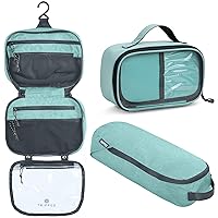 Toiletry Bag Kit Set: Hanging Travel Toiletry Bag + Makeup Bag with Brush Holder + Ultralight Accessory Organizer Pouch (Dusty Teal Makeup)