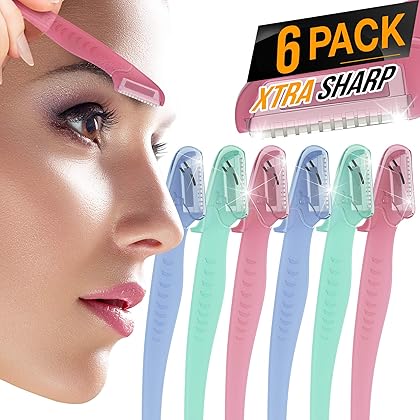 6 Pack Nylea Eyebrow Razor Trimmer [Extra Precision] Disposable Facial Hair Shaper Remover, Dermaplaning Dermaplane Shaving Tool - Facial Shave Shaver with Precision Cover for Men & Women