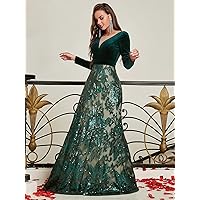 Summer Dresses for Women 2023 Open Back Floral Sequin Formal Evening Gown (Color : Dark Green, Size : X-Large)
