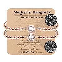 Uloveido Mom Daughter Bracelets 100 Languages I Love You Projection Bracelet Round Metal Brass Beads Bracelet for Mother and Daughter YA4761