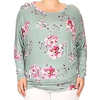 BNY Corner Women Plus Size Long Dolman Sleeve Floral Print Tunic Knit Top Tee Shirt