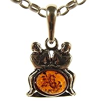 BALTIC AMBER AND STERLING SILVER 925 GEMINI PENDANT NECKLACE - 14 16 18 20 22 24 26 28 30 32 34