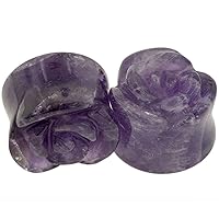 Pair of Amethyst Stone Double Flared Rose Plugs: 0g, 66-PAIR-SP-DF-AM-0