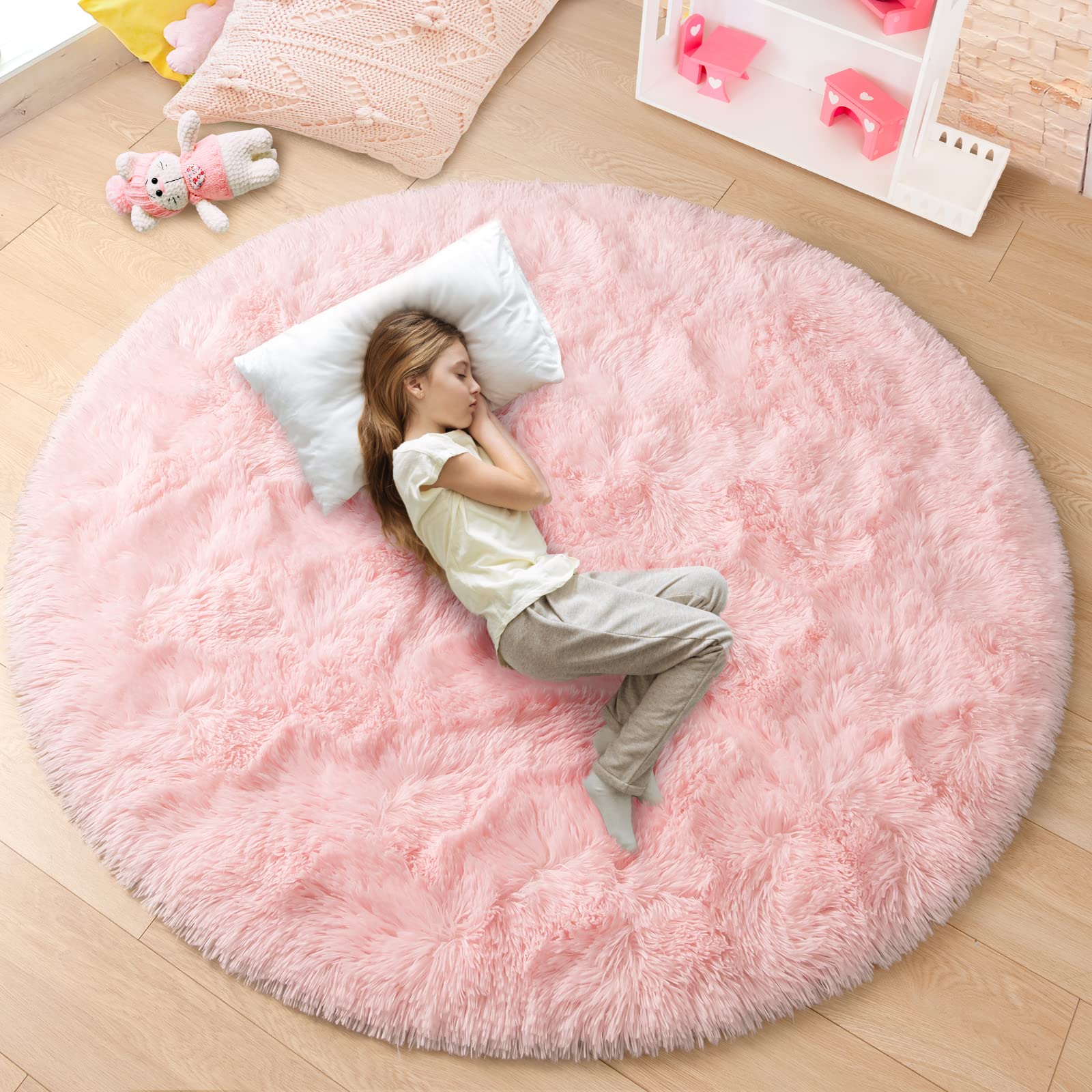 Mua junovo Pink Round Rug 4x4 Feet Fluffy Soft Area Rugs for Kids ...