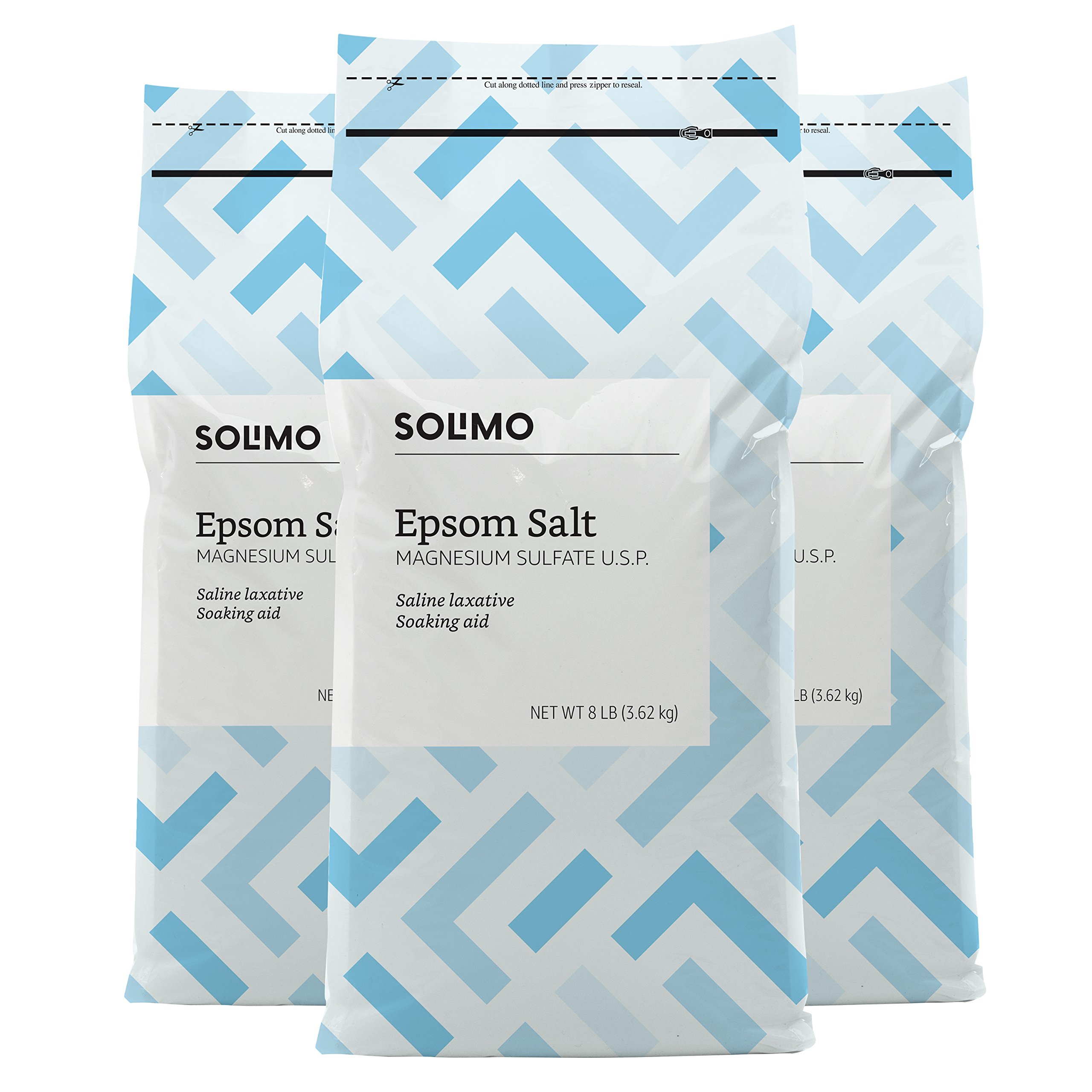 Amazon Brand-Solimo Epsom Salt Soak, Magnesium Sulfate USP, 8 Pound, 128 oz, Pack of 3 & Amazon Basics Epsom Salt Soaking Aid, Lavender Scented & Amazon Brand-Epsom Salt Soaking Aid