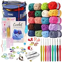 Crochet Kit for Beginners Adults and Kids - Make Amigurumi and other Crocheting Kit Projects - Beginner Crochet Kit Includes 20 Colors Crochet Yarn, Hooks, Book, Bag - Complete Crochet Starter Kit