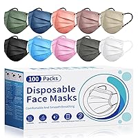 Disposable Face Mask For Adults - 100 Pack Individually Wrapped,4 Ply Protection Face Masks,Colorful Face Masks Disposable