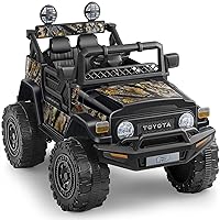 ELEMARA 12V 7AH Ride on Car fo Kids, Toyota FJ40 Car with Remote, 4.0 MPH Ride on Truck, 2WD Electric Off-Road UTV Vehicle with Portable Rechargeable Battery, 3 Speeds, 6 LED Lights, Bluetooth, Black