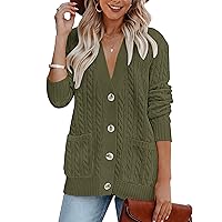 MEROKEETY Women's 2024 Long Sleeve Cable Knit Button Cardigan Sweater Open Front Outwear Coat with Pockets