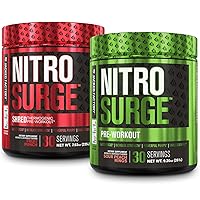 Jacked Factory Nitrosurge Pre-Workout in Sour Peach Rings & Fruit Punch Nitrosurge Shred Thermogenic Pre-Workout for Men & Women