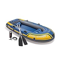 INTEX Challenger Inflatable Boat Series: Includes Deluxe Boat Oars and High-Output Pump – SuperStrong PVC – Triple Air Chambers – Welded Oar Locks – Heavy Duty Grab Handle
