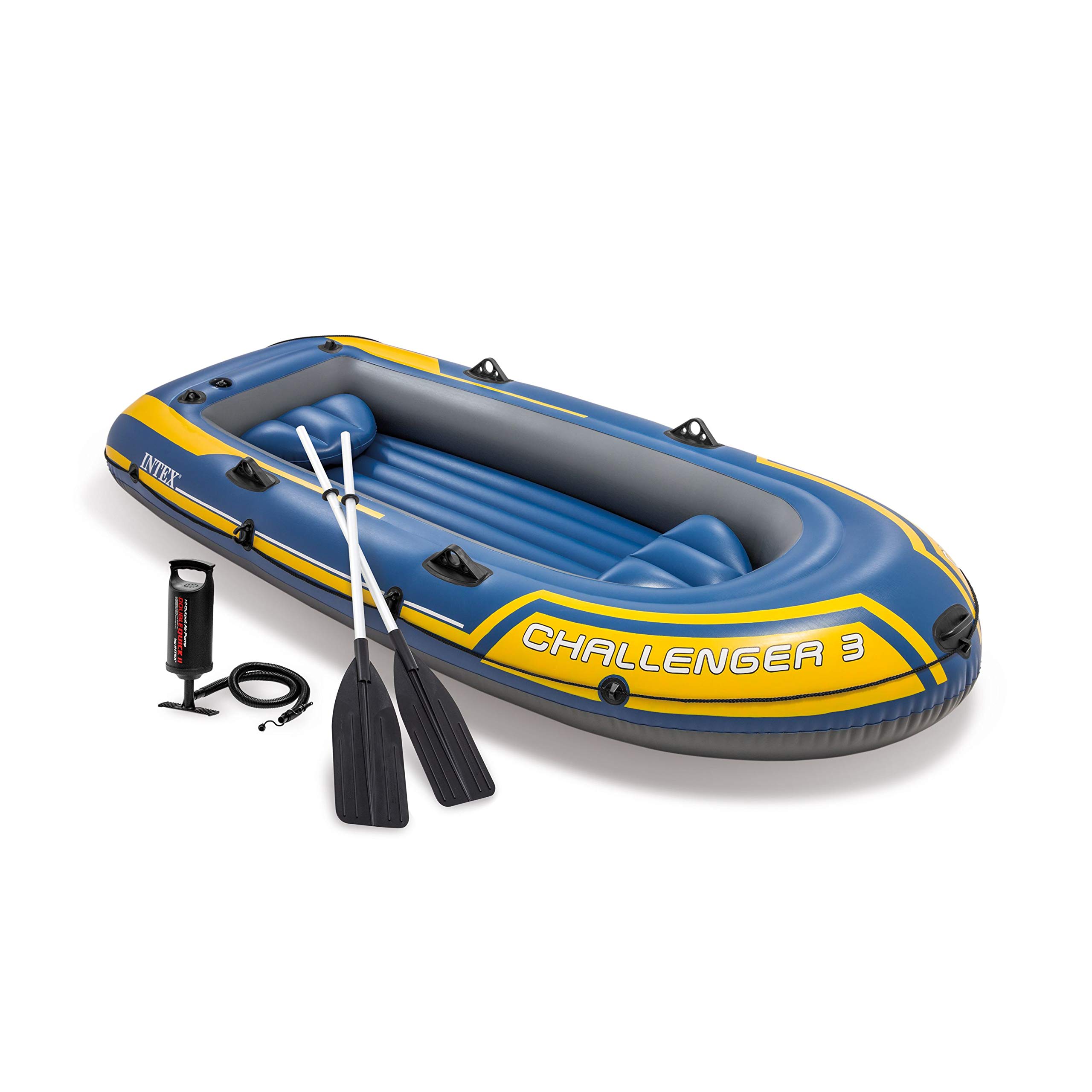 INTEX Challenger Inflatable Boat Series: Includes Deluxe Aluminum Oars and High-Output Pump – SuperStrong PVC – Triple Air Chambers – Welded Oar Locks – Heavy Duty Grab Handle