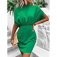 Dresses for Women Mock Neck Batwing Sleeve Dress (Color : Green, Size : Small)