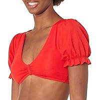 BCBGMAXAZRIA Women's Standard Swimsuit Top with Poof Short Sleeves