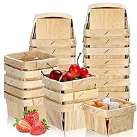 25 Pieces 1/2 Pint Wooden Gift Baskets 3 x 3 x 2.2 Inch Square Vented Wood Boxes Mini Berry Basket Bulk for Fruit Picking Arts Crafts and Gifts Party Decor Wedding Gift