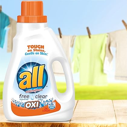 all Liquid Laundry Detergent with OXI Stain Removers and Whiteners, Free Clear, 46.5 Fluid Ounces, 26 Loads