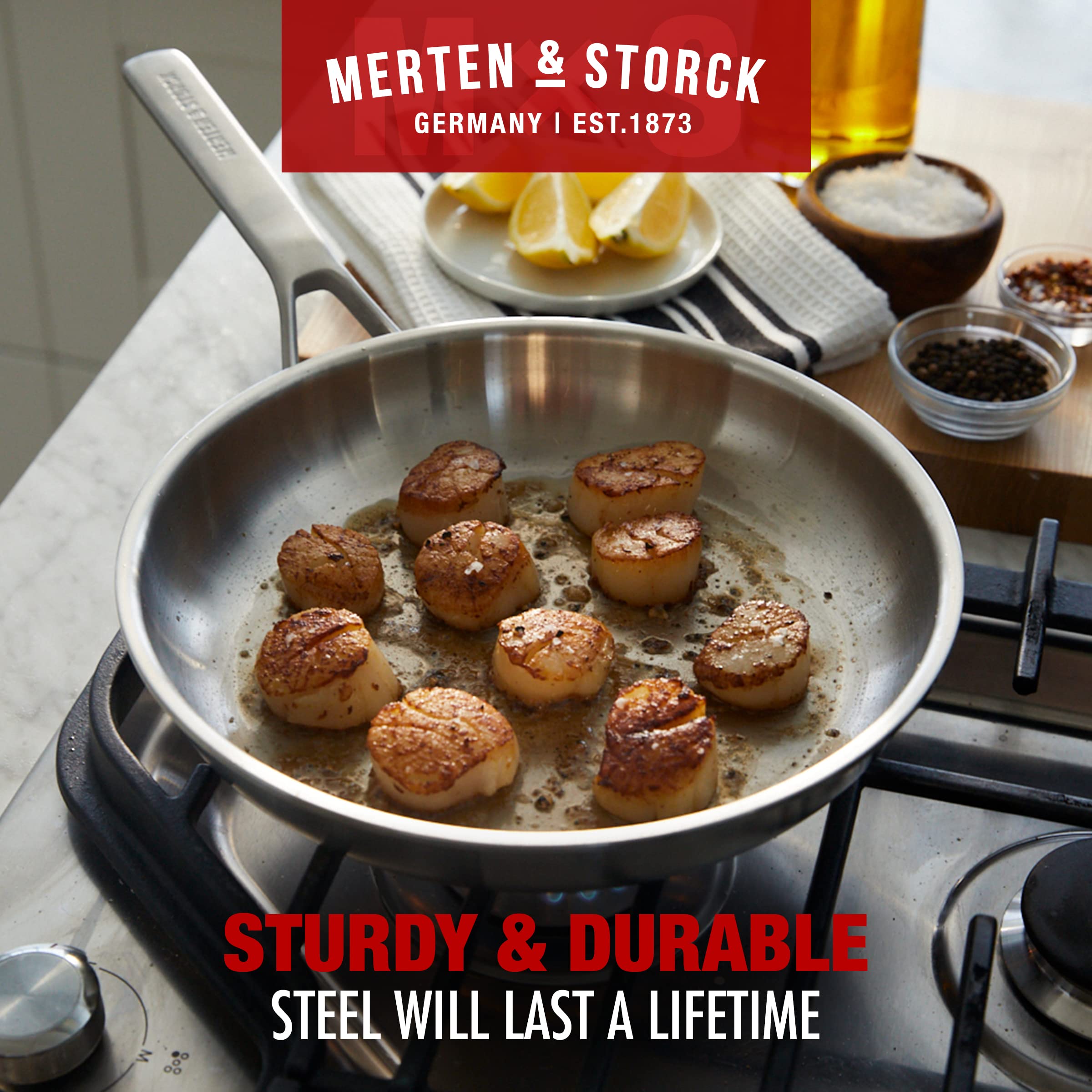 Merten & Storck Tri-Ply Stainless Steel 14 Piece Cookware Pots & Pans Set,Professional Cooking,Multi Clad,Measurement Markings,Drip-Free Pouring Edges,Durable Glass Lids,Induction,Oven&Dishwasher Safe