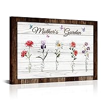 PoGoXiPoYo Personalized Custom Birth Month Flower Mother's Garden Vintage Wood Canvas Wall Art with Names Personalized Gifts for Mom Mother's Day Birthday Family from Daughter 12×18inch