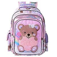 Girls Backpack 16 Inch Cute Bear Backpack for Girls Preschool Kindergarten Elementary Kids Backpacks for Girls Kawaii Light Pink Backpack Large Capacity