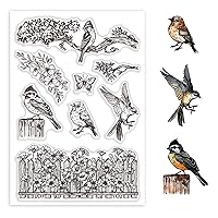 GLOBLELAND Bird Flowers Clear Stamps for Cards Making Garden Fence Clear Stamp Seals Transparent Stamps for DIY Scrapbooking Photo Album Journal Home Decoration 4.33x6.3inch