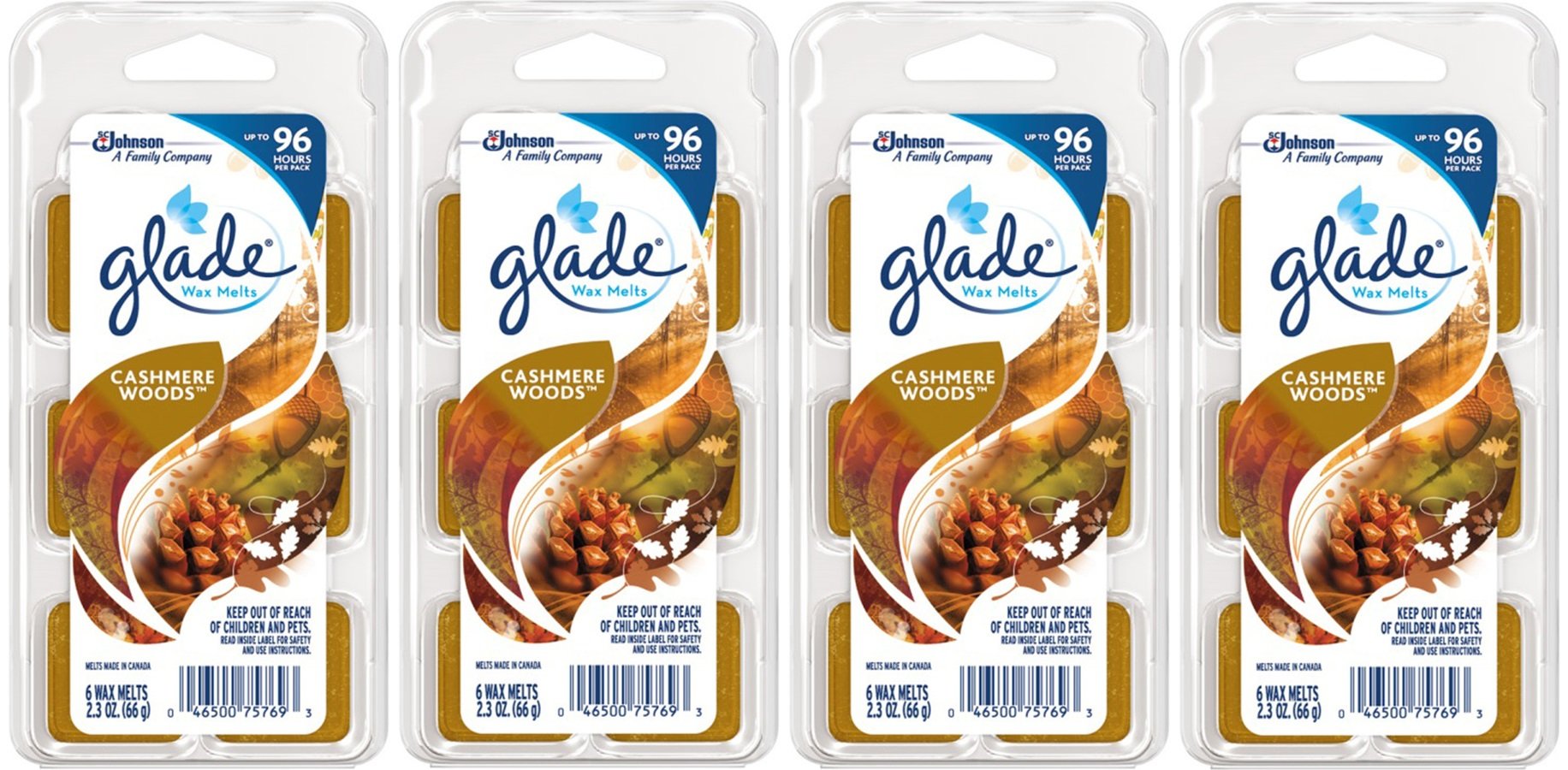 Glade Wax Melts - Cashmere Woods - 6 Count - Net Wt. 2.3 OZ (66 g) Each - Pack of 4 (24 Melts Total)