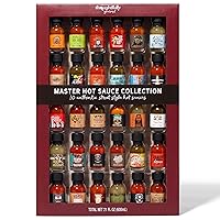 Gourmet, Master Hot Sauce Collection Sampler Set, Flavors Include Garlic Herb, Apple Whiskey and More, Gift Set of 30