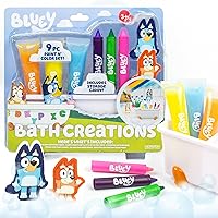 Bluey Bath Creations, 9-Piece Bluey Activity Set, Fun Bluey Bath Toys, Includes Washable Bath Paints, Bath Crayons, Bath Toy Storage, Bath Paint for Toddlers 1-3, Fun Bluey Gifts, Toddler Art Supplies