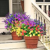 27 Bundles Artificial Flowers for Outdoors Decoration, Outdoor Artificial Flowers UV Resistant Fake Flowers Greenery Shrubs Plants for Front Porch Window Box Hanging Garden Home