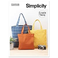 Simplicity Unlined Tote Bag Packet, Code 9308 Sewing Pattern, One Size, White