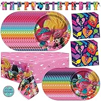 Troll Birthday Party Decorations | Serves 16 Guests | Banner, Tablecloth, Dinner & Cake Plates, Napkins, Sticker