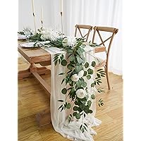 MISSPIN 8FT Eucalyptus and Willow Leaf Garland with Artificial Flowers Fake Flower Peony Rose Vine Greenery Decorative Wall Hanging Plant for Spring Wedding Arch Backdrop Door Arrangement Party Decor