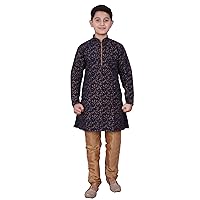 Boy's Indian Kurta Set Traditional Clothes Silk Floral (S-117)