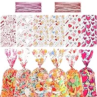 SPERPAND 120 Pieces Valentine Cellophane Gift Bags Plastic Candy Bags with Twist Ties for Valentine, Birthday, Party Favor Supplies