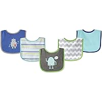 Luvable Friends Unisex Baby Cotton Terry Drooler Bibs with PEVA Back, Robot, One Size
