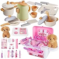 Kids Role Play Pans and Pots Toy Set with Doctor Vet Play Set Dog Toy, Educational Gift for Toddlers Ages of 3 4 5 6