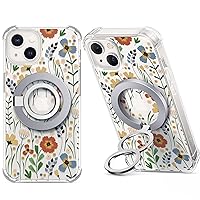 GVIEWIN Bundle - Compatible with Flower iPhone 13 Case (Blooming Flowerets) + Magsafe Phone Grip (Silver)