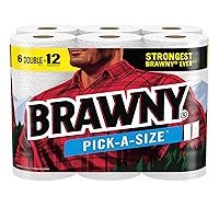 Brawny Pick-A-Size Paper Towels, 6 Double Rolls = 12 Regular Rolls, 2 Sheet Sizes (Half or Full), Strong Paper Towel For Everyday Use