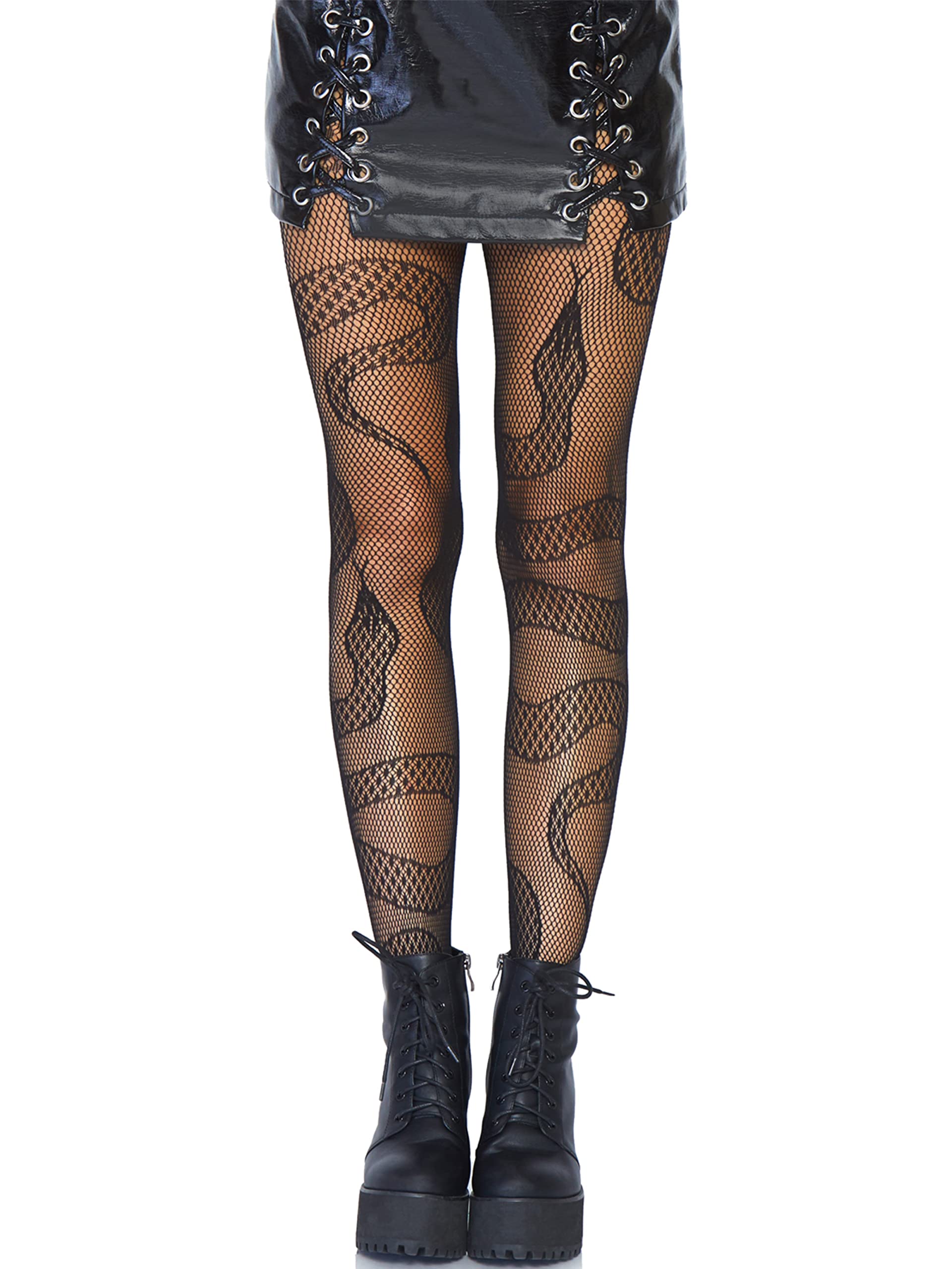 Leg Avenue Women Dark Alternative Animal Fishnet tights, Snake, 1X US