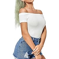 LilyCoco Women Short Sleeve Off The Shoulder Tops Sexy Fitted Shirt Solid Tees