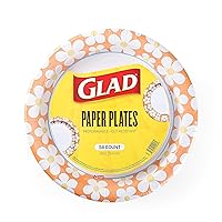 Glad Everyday Round Disposable Paper Plates with Groovy Daisy Design | Cut-Resistant, Microwavable Paper Plates for All Foods & Daily Use | 10 Inches, 58 Count
