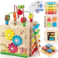 Bravmate Wooden Activity Cube | 8-in-1 Montessori Toys for 18M+ Toddlers, One Year Old First Birthday Gift, Baby Toy Set with Bonus Sorting & Stacking Board