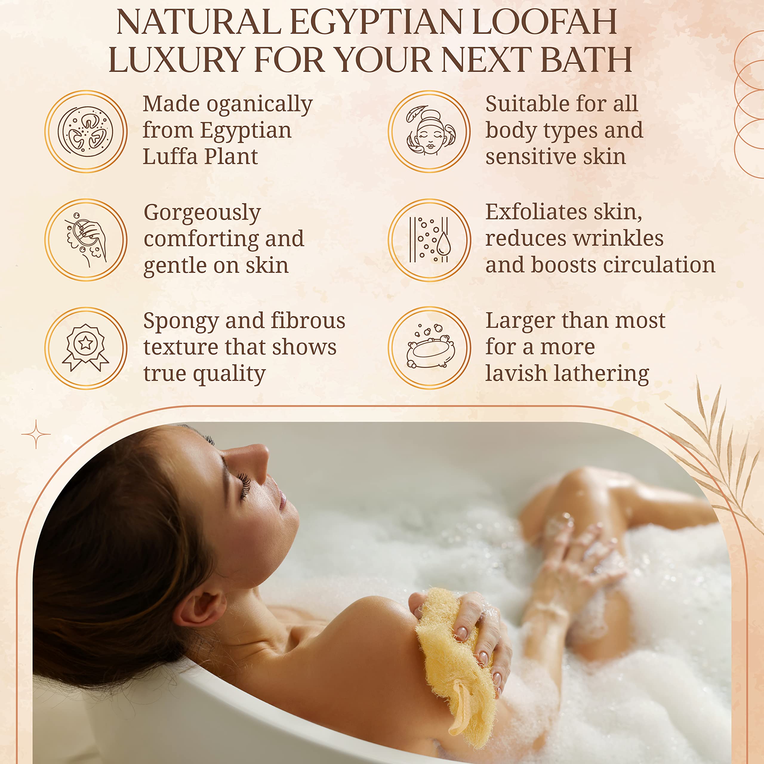 Egyptian Natural Loofah Sponge Exfoliating Body Scrubber - Our Bath Loofahs Provide a Refreshingly Deep Clean to Your Face & Body - These Luffa Sponges Are Skin-Friendly & Vegan - 6 x 6 Inches, 3 Pack