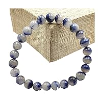 Genuine Natural Blue Dumortierite Rutilated Quartz Crystal 7mm Round Beads Women Men Bracelet AAAAA